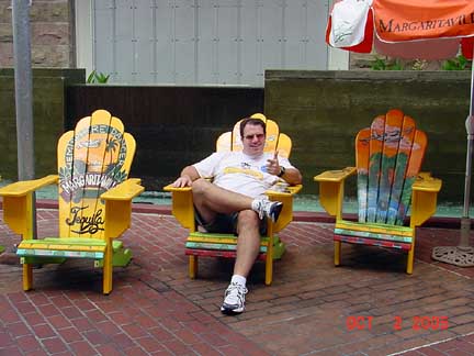 Relaxing outside of the Margaritaville Cafe