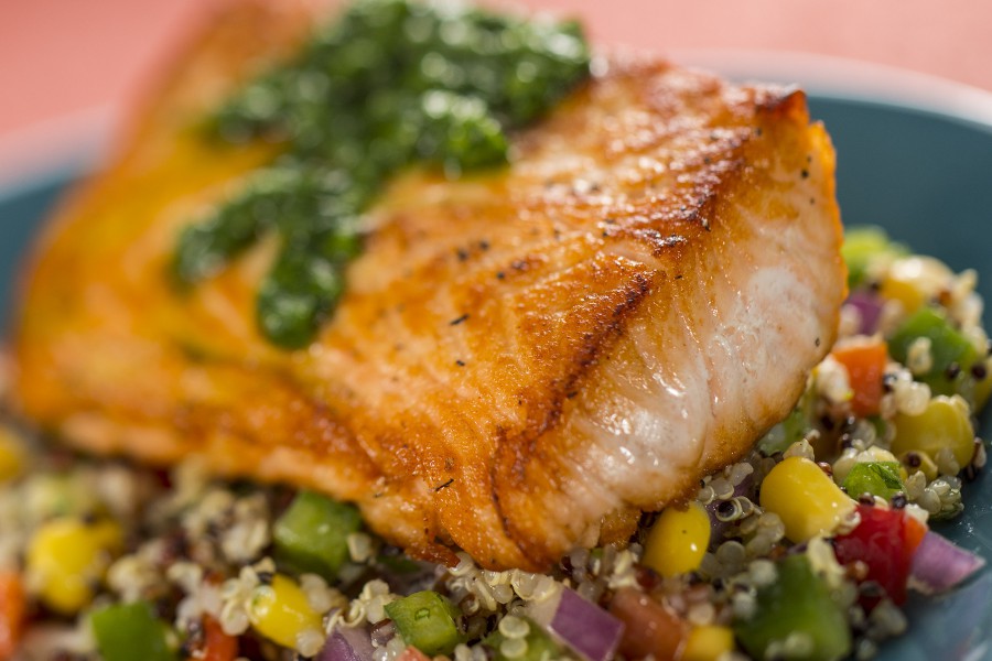 Roasted Verlasso Salmon with Quinoa Salad and Arugula Chimichurri