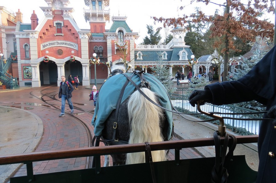 Setting off on tram with grey horse