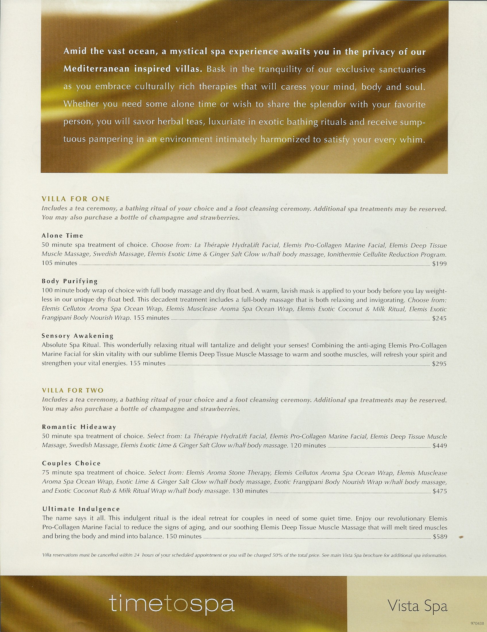 spa villa pricelist