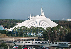 Space Mountain and a passing Monorail