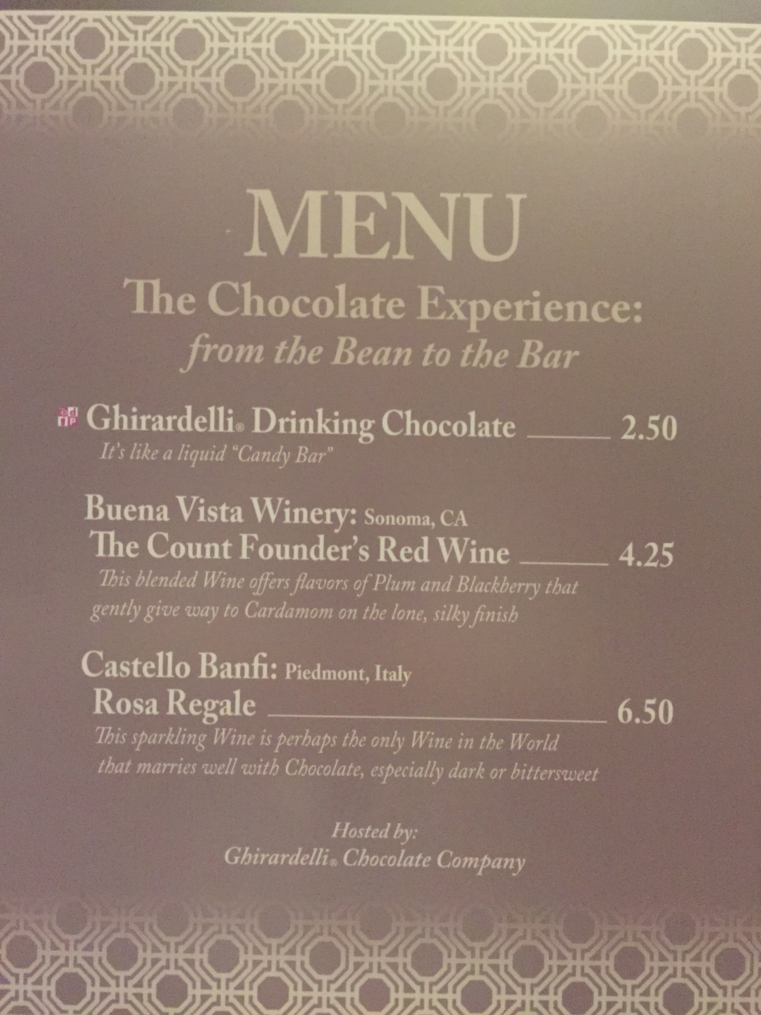 The Chocolate Experience Menu