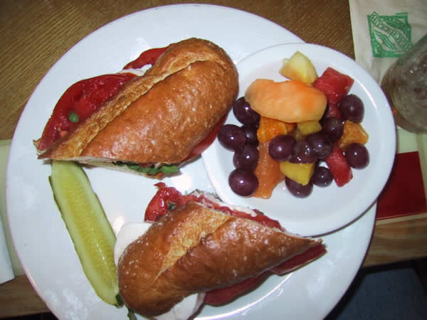 Tomato and mozzarella sandwich at Yacht Club Galley