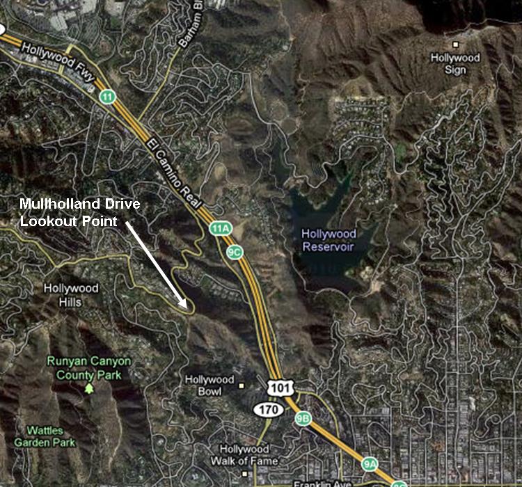 View from Mullholland Drive of Hollywood Sign