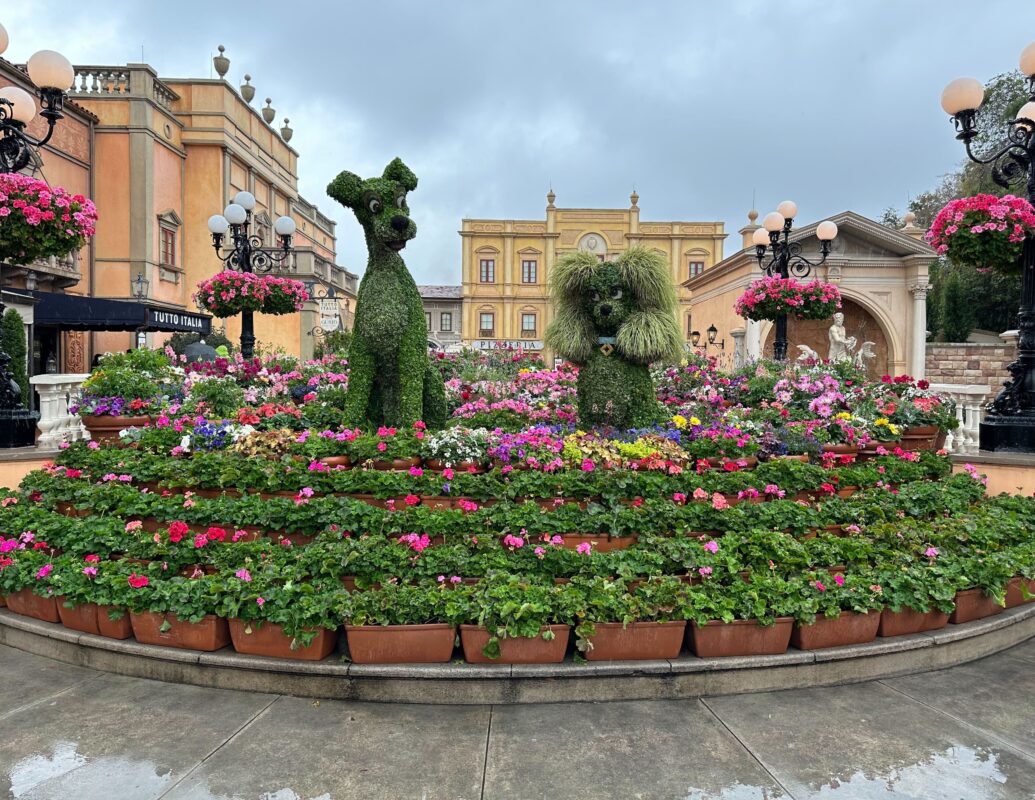 lady and the tramp topiaries for epcot flower & garden festival