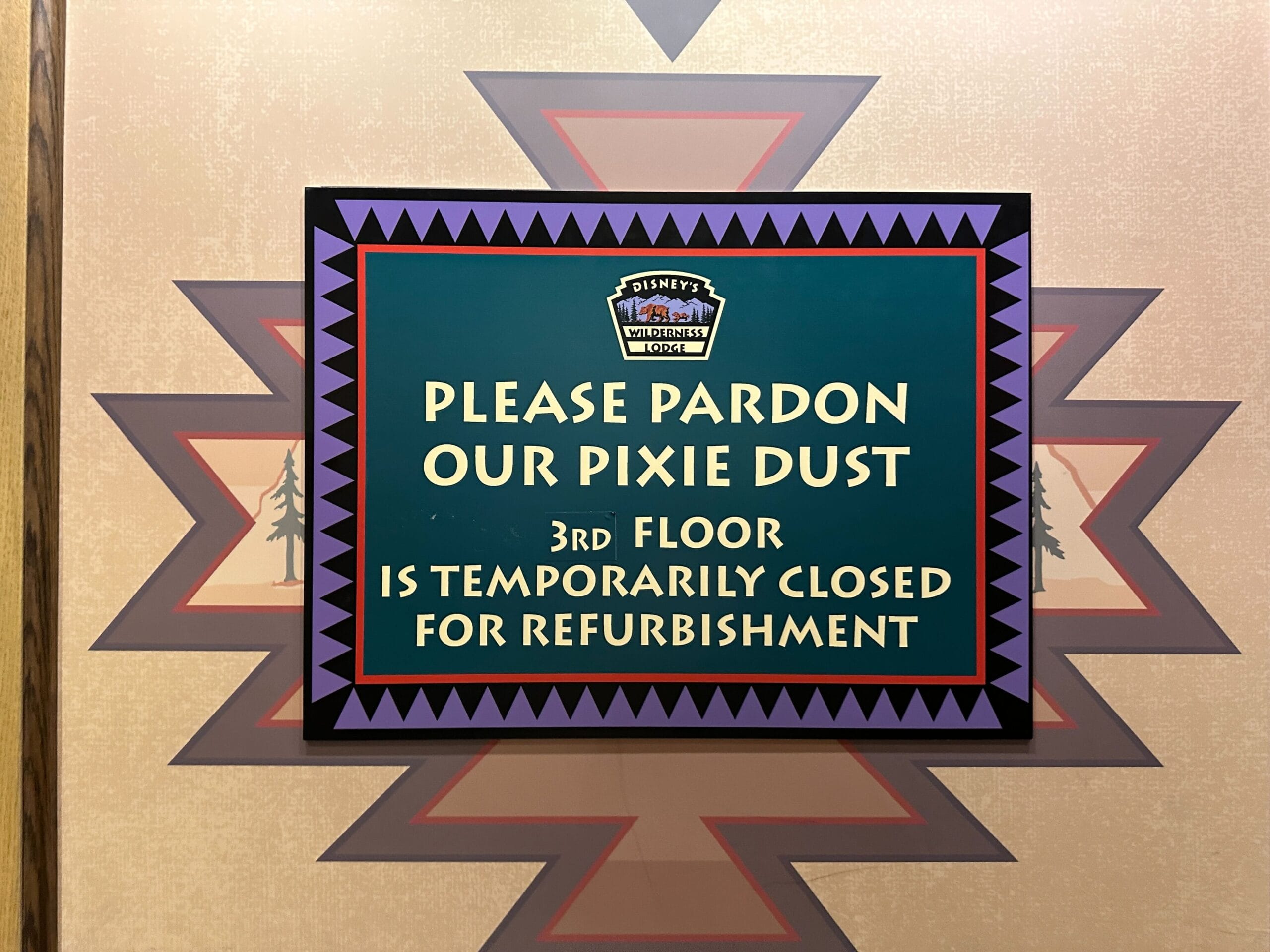 A sign at Disney's Wilderness Lodge says the 3rd floor is temporarily closed for refurbishment.'s Wilderness Lodge says the 3rd floor is temporarily closed for refurbishment.