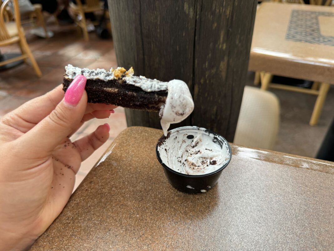 S'mores churro in marshmallow dip'mores churro in marshmallow dip