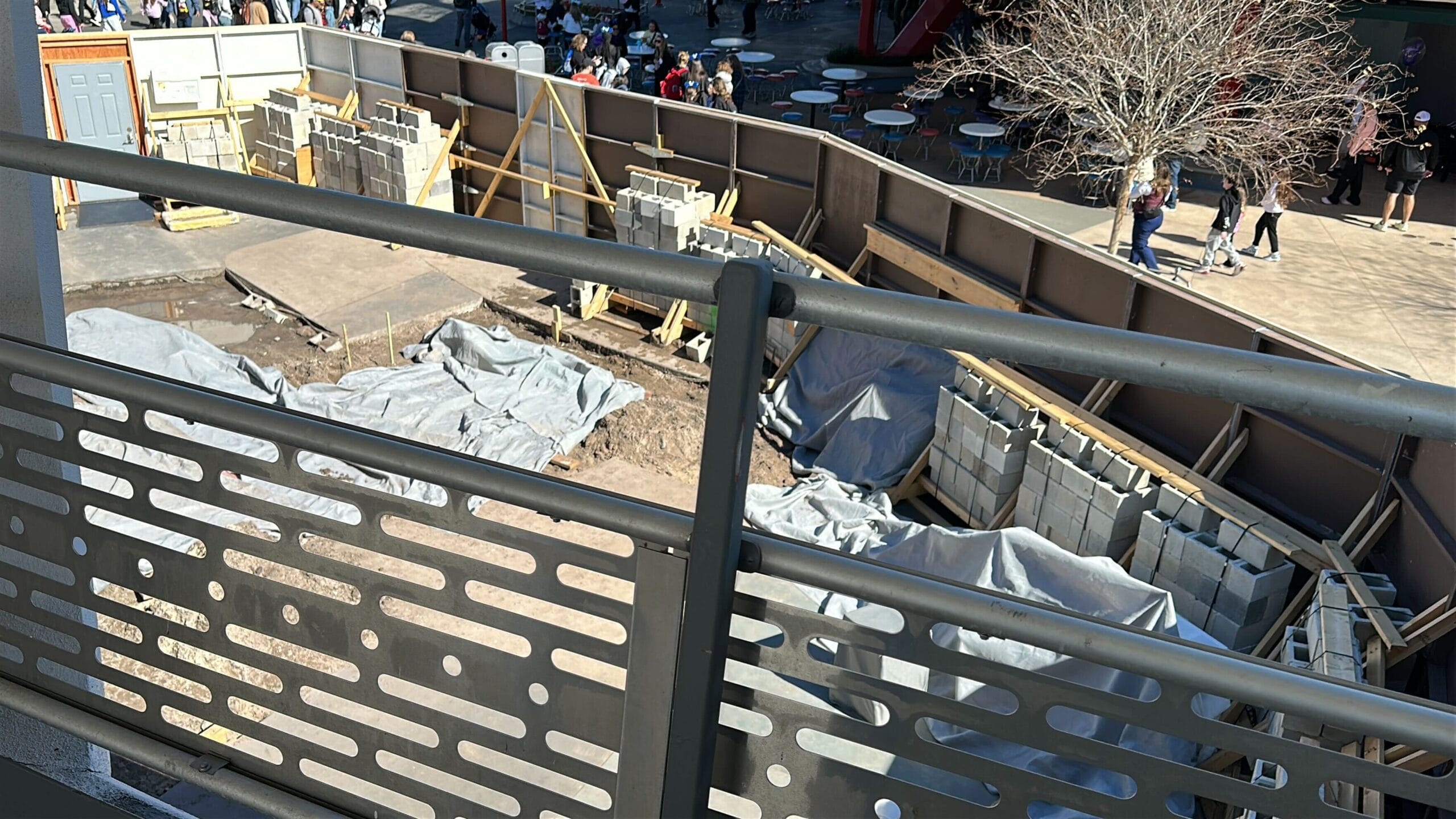 Construction work at the site of Buzz Lightyear's Space Ranger Spin in Magic Kingdom, as seen from the PeopleMover