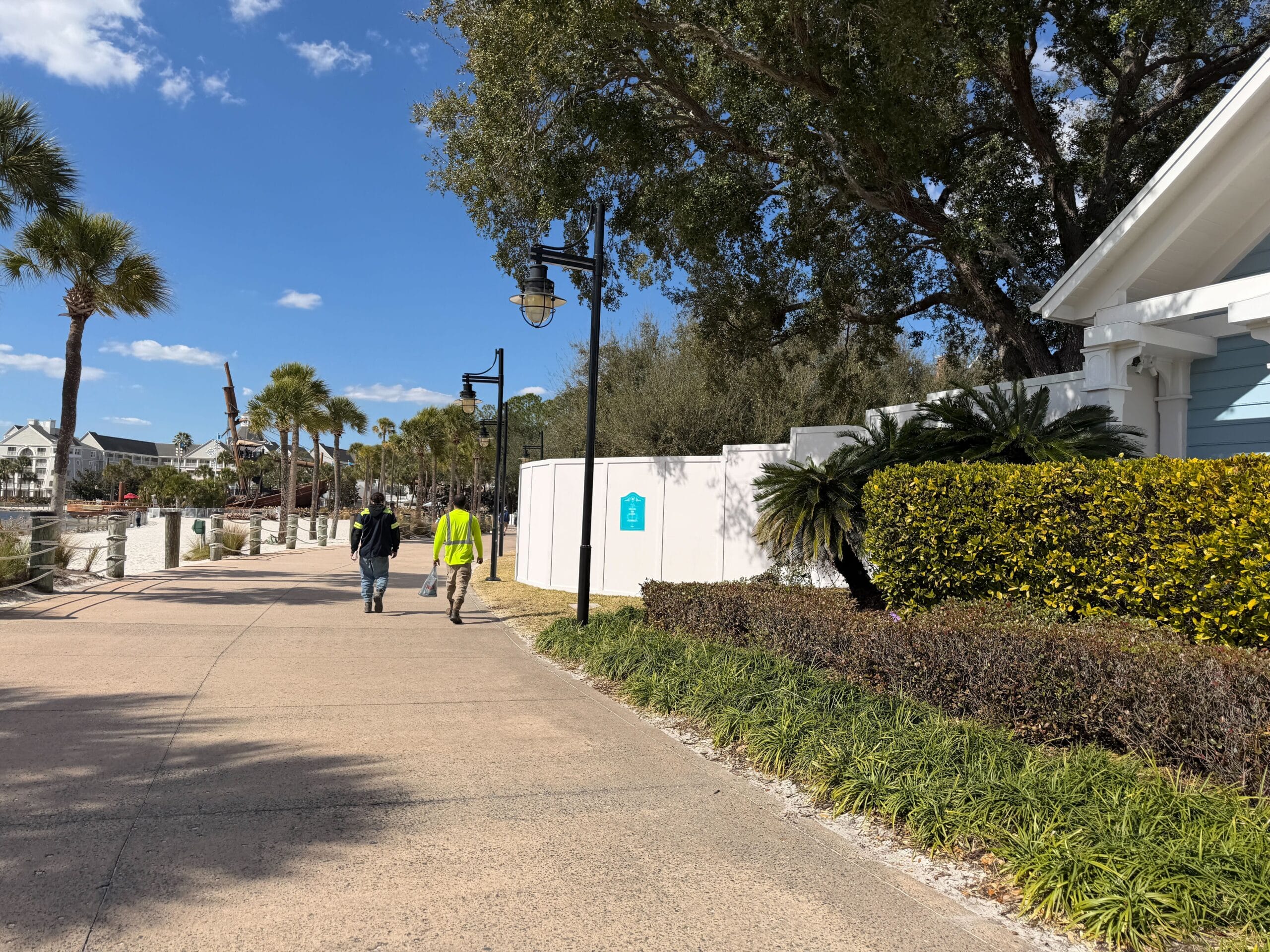Construction walls surround the Disney Vacation Club (DVC) pool at Disney's Beach Club Resort.