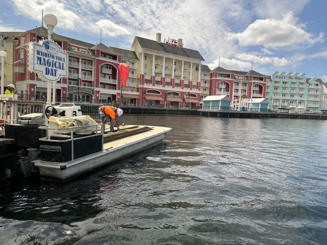 Crew member on boat at end of BoardWalk dock