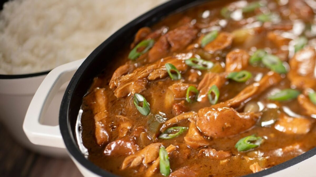 A close-up photo of Tiana's Gumbo and Rice, one of the items that will be on the new menu for 1900 Park Fare.