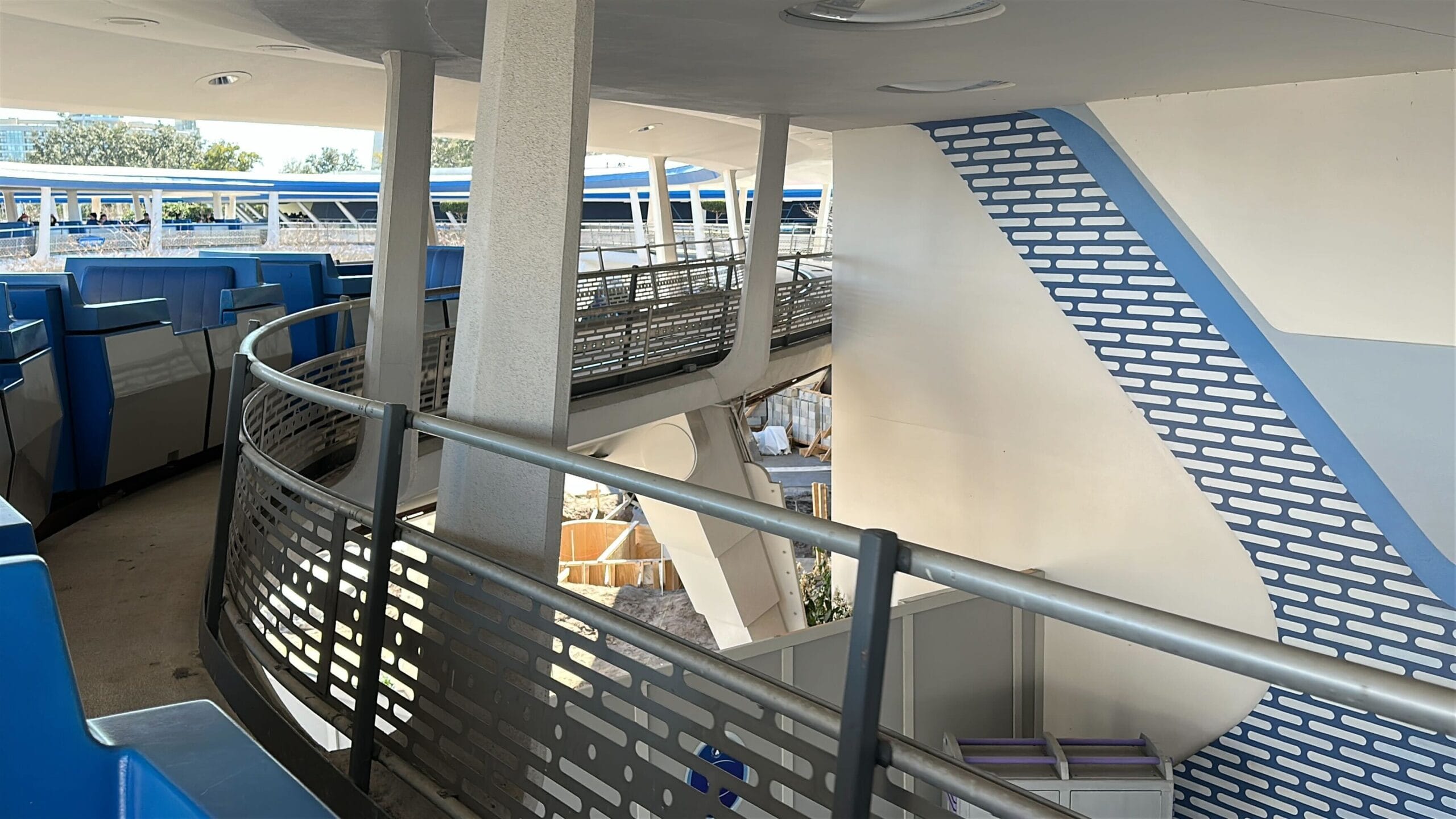 Construction work at the site of Buzz Lightyear's Space Ranger Spin in Magic Kingdom, as seen from the PeopleMover
