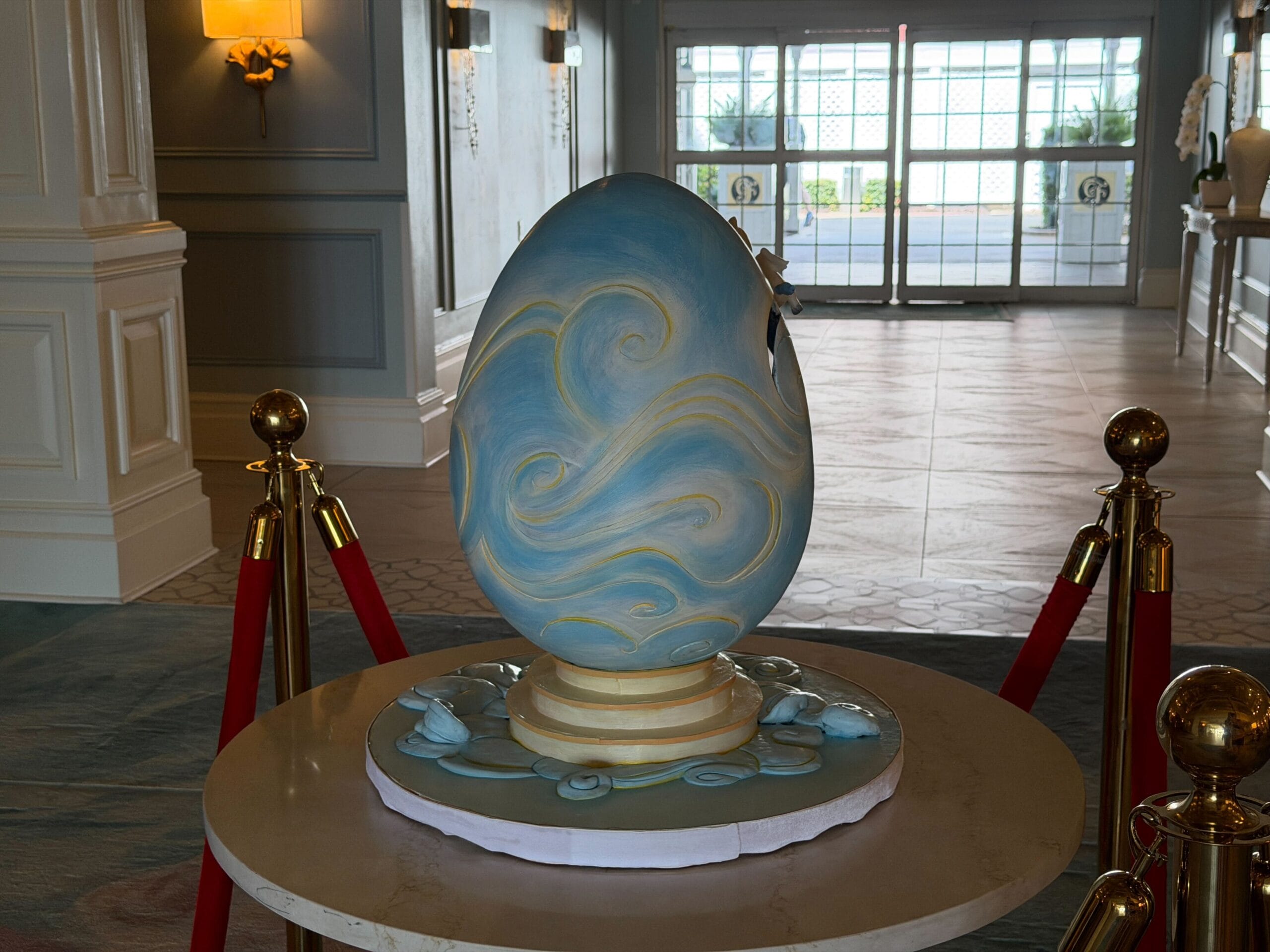 Chocolate Easter egg display themed to Hercules in the lobby of the Grand Floridian Resort at Walt Disney World