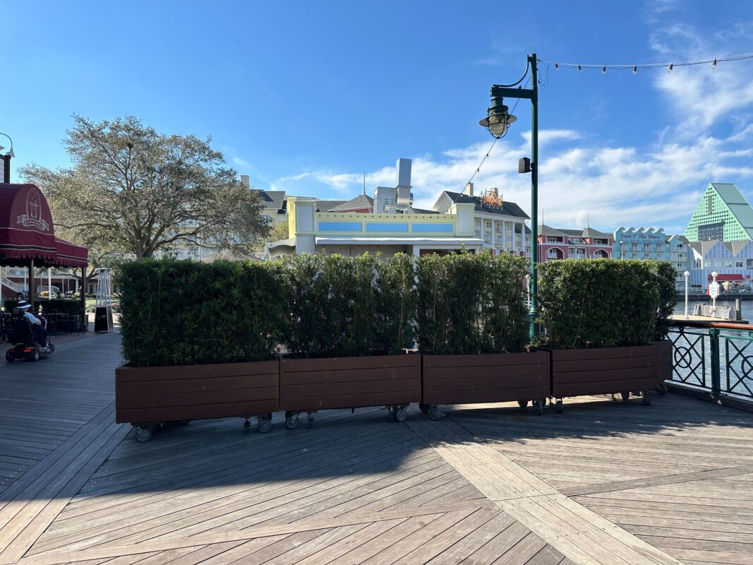 Rolling planters around Blue Ribbon Corn Dogs