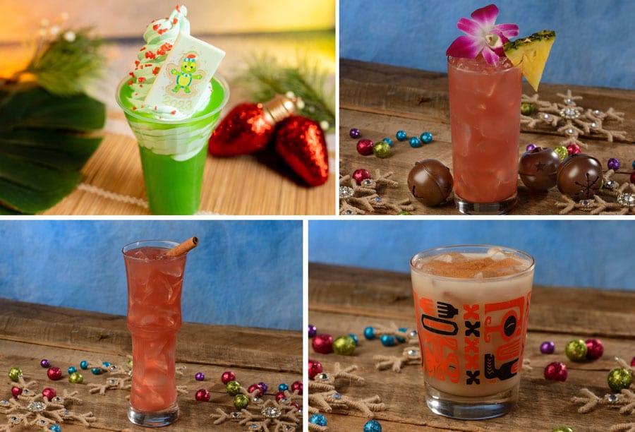 Collage of 'Olu Mel Holiday Float, Jingle Jammer, Mele Kaliki Mai Tai, Tropical Snowstorm