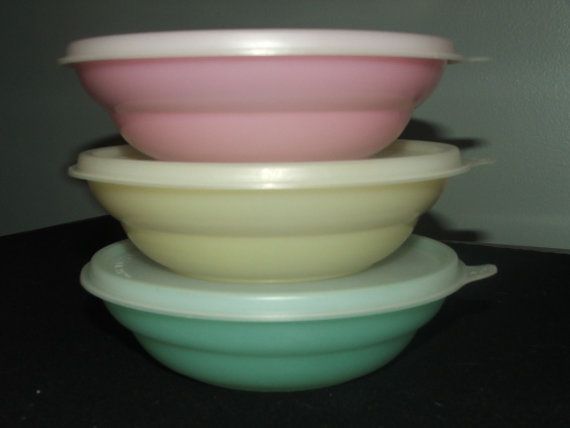 Vintage Pink Tupperware Cereal Bowls, Old Tupper Ware, Food
