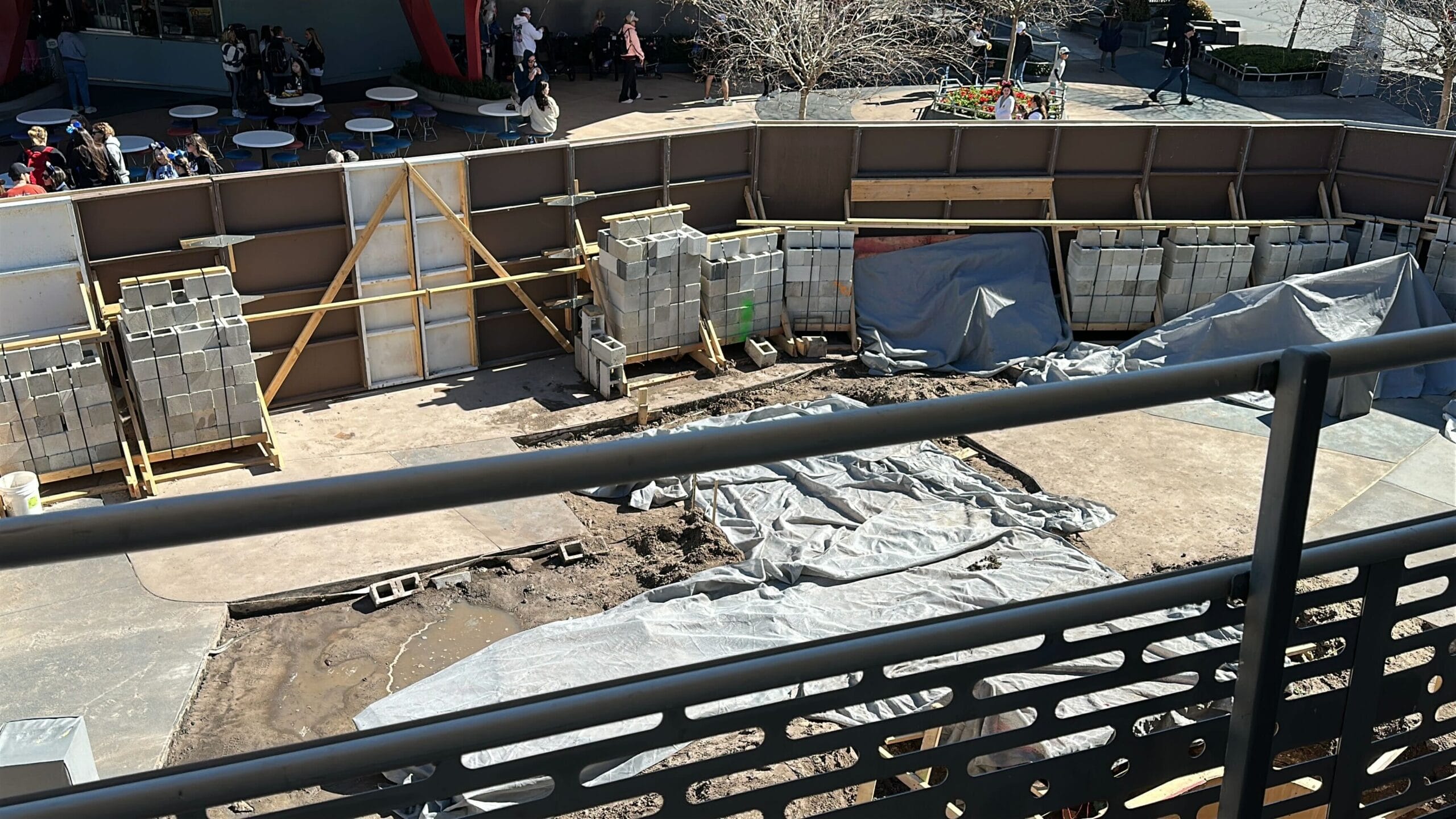 Construction work at the site of Buzz Lightyear's Space Ranger Spin in Magic Kingdom, as seen from the PeopleMover