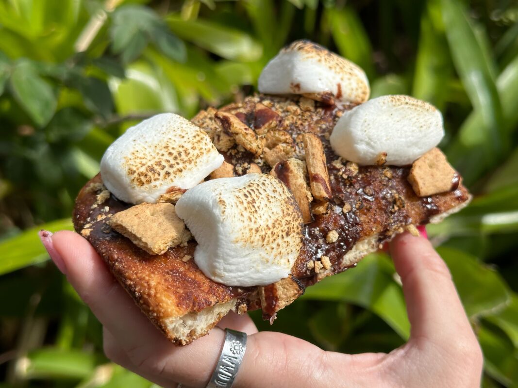 Top of s'mores dessert pizza'mores dessert pizza