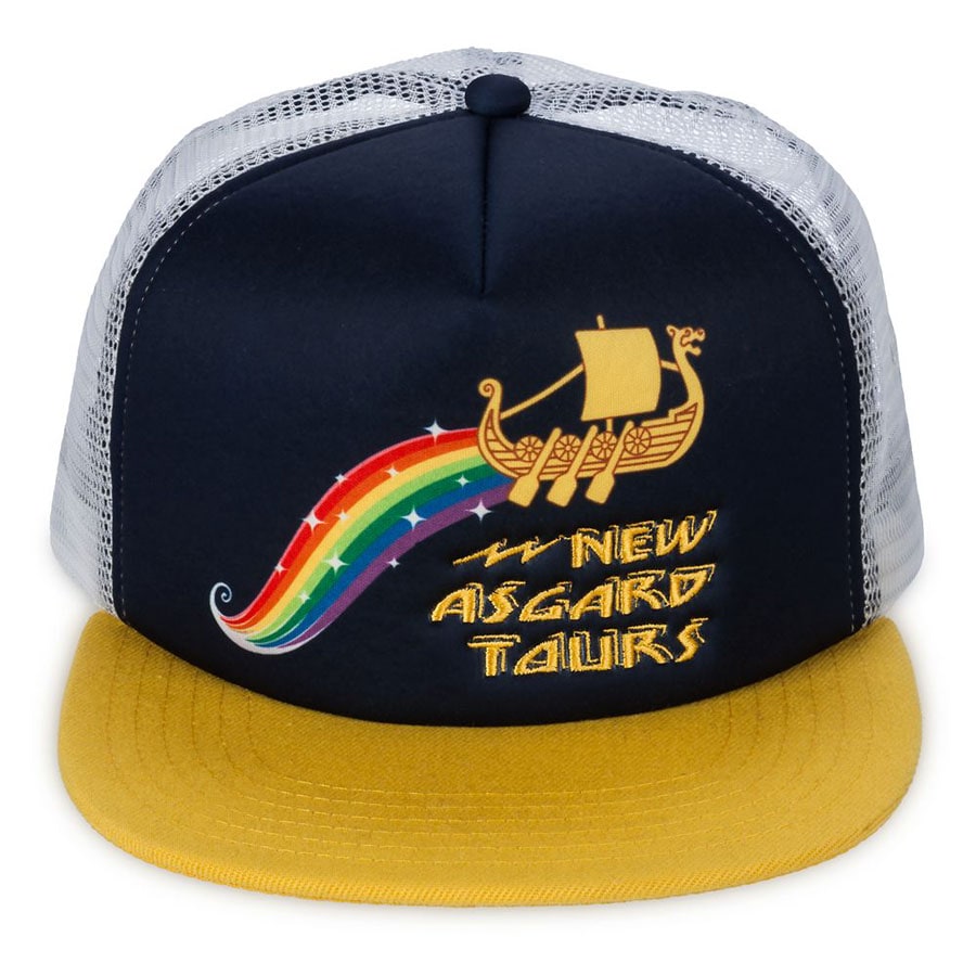 New souvenir trucker hat with colorful logo displaying ''New Asgard Tours