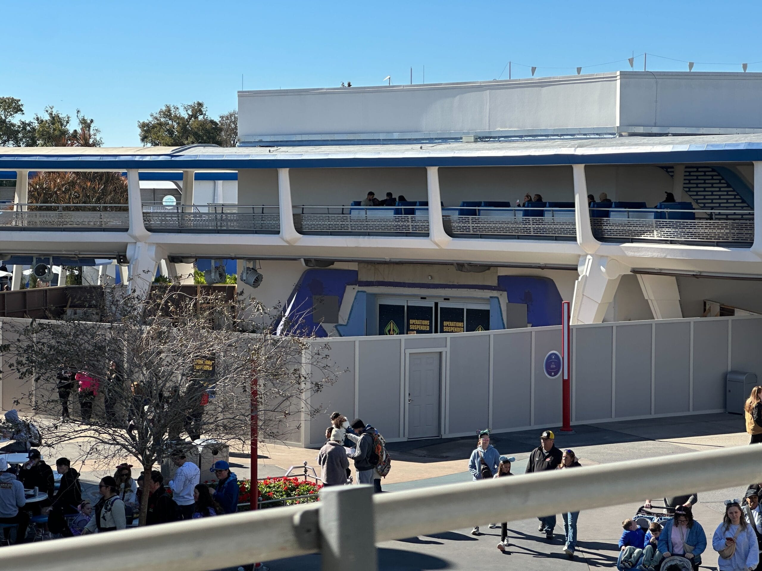 Construction work at the site of Buzz Lightyear's Space Ranger Spin in Magic Kingdom, as seen from the PeopleMover