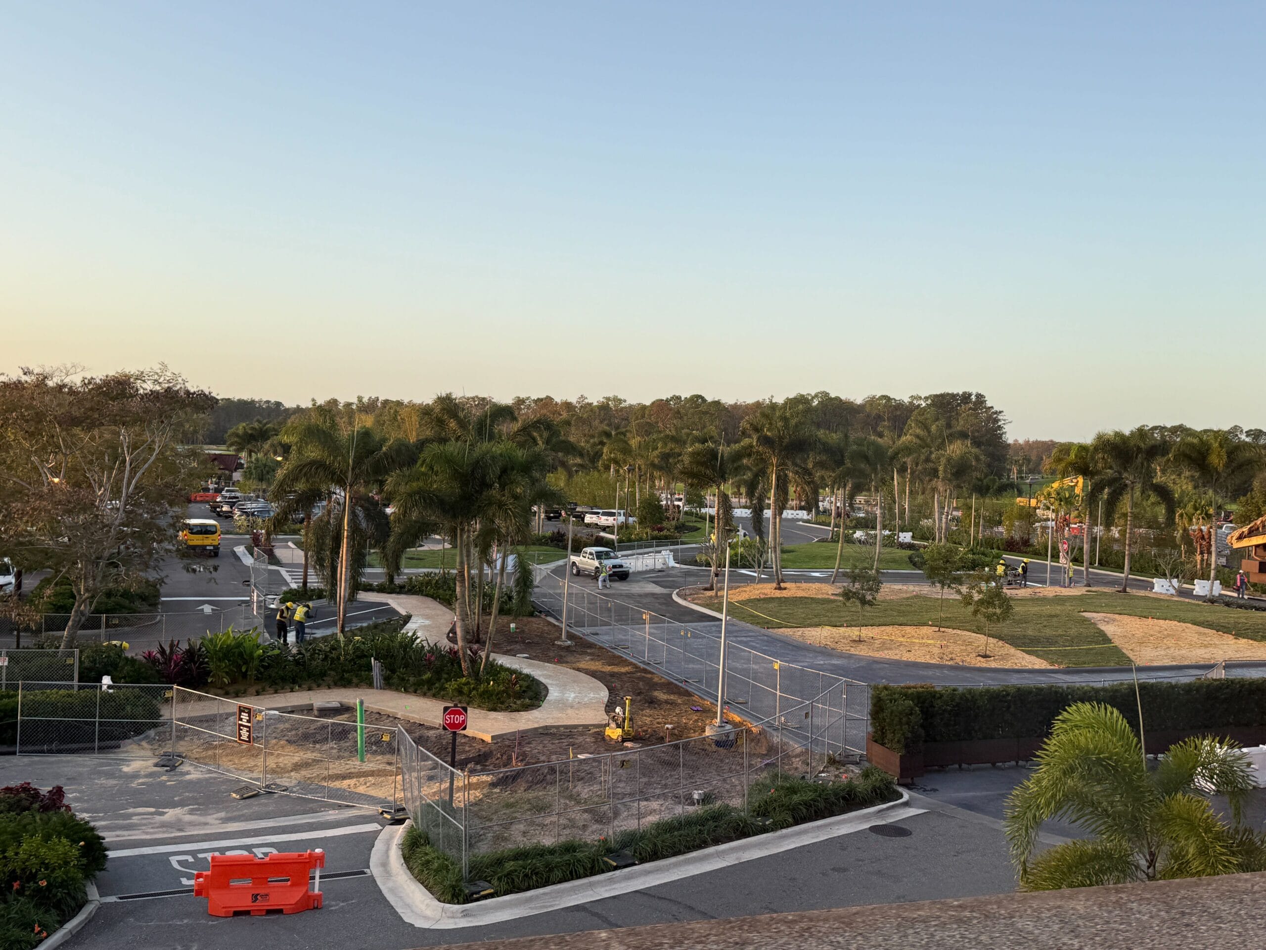 Grass, trees, and foliage planted at Disney's Polynesian Resort roadway entrance
