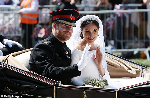 The Duchess of Sussex claimed she had been a victim of racism in an interview with Oprah Winfrey last week. Pictured: Harry and Meghan on their wedding day in 2018