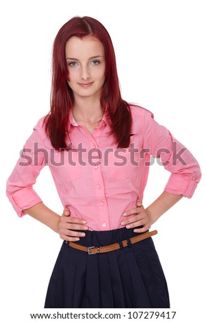 stock-photo-young-attractive-redhead-female-in-pink-shirt-and-blue-skirt-isolated-on-white-107279417.jpg