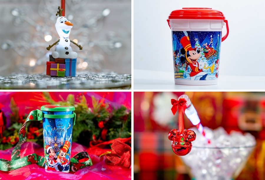 Holiday Olaf Bottle Topper, Holiday Popcorn Bucket, Holiday Stainless Steel Tumbler and Holiday Swizzle Stick Holiday Olaf Bottle Topper, Holiday Popcorn Bucket, Holiday Stainless Steel Tumbler and Holiday Swizzle Stick