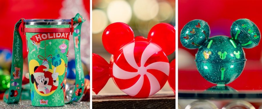 Holiday Travel Tumbler, Mickey Mouse-shaped Peppermint Glow Cube and Mickey Mouse-shaped Green Glitter Jingle Bell Glow Cube Holiday Travel Tumbler, Mickey Mouse-shaped Peppermint Glow Cube and Mickey Mouse-shaped Green Glitter Jingle Bell Glow Cube