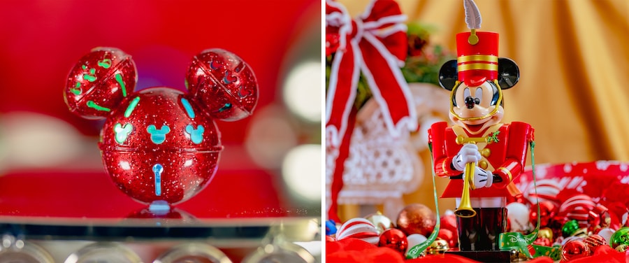 Mickey Mouse-shaped Red Glitter Jingle Bell Glow Cube and Mickey Mouse Toy Soldier Bucket Mickey Mouse-shaped Red Glitter Jingle Bell Glow Cube and Mickey Mouse Toy Soldier Bucket