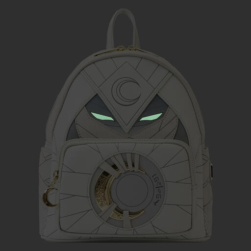 Cosplay mini backpack featuring Marvel Studios' Moon Knight with glow in the dark eyes.' Moon Knight with glow in the dark eyes.