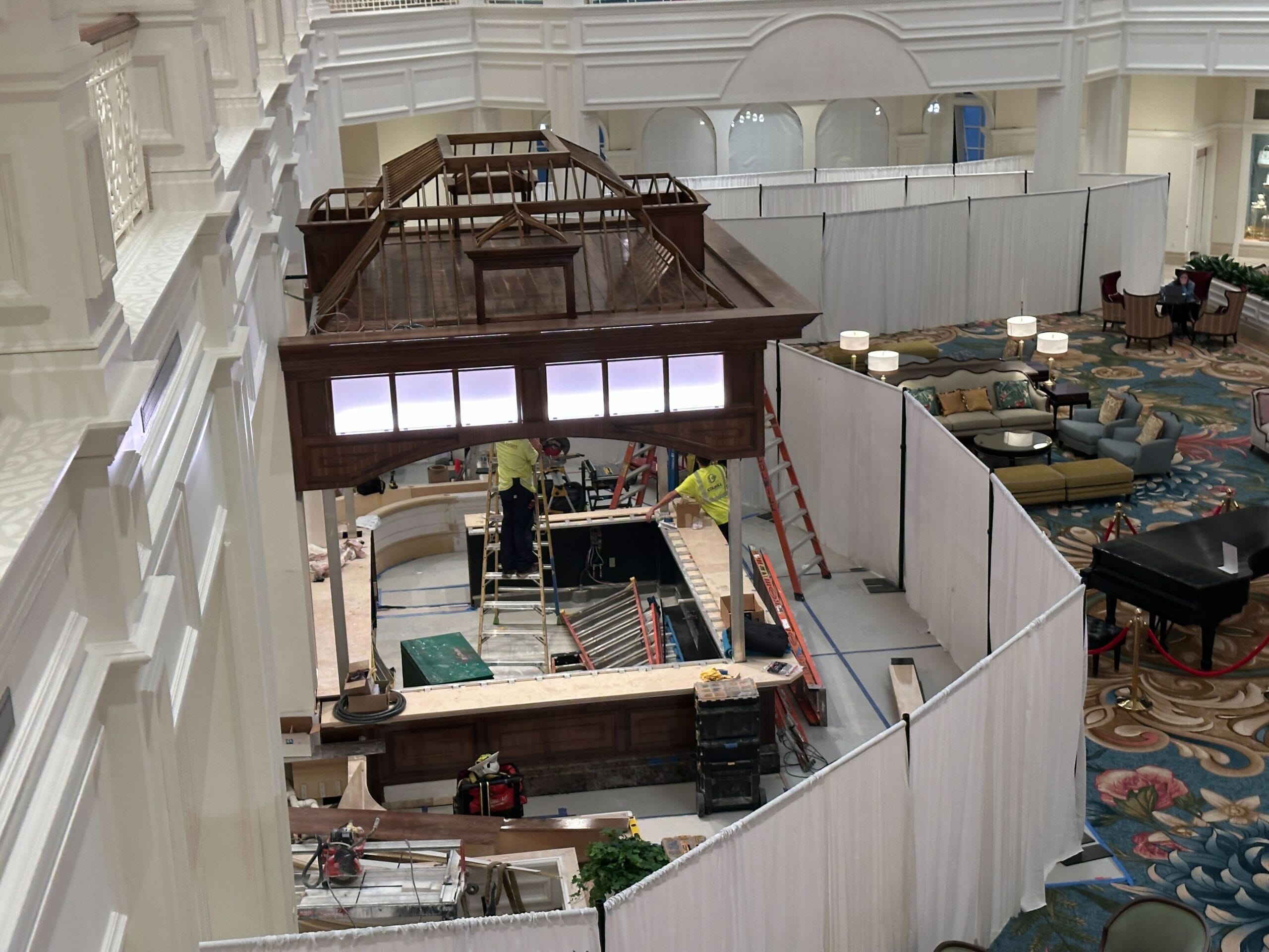 Construction crews refurbishing the lobby bar in the Grand Floridian Resort. Construction crews refurbishing the lobby bar in the Grand Floridian Resort.