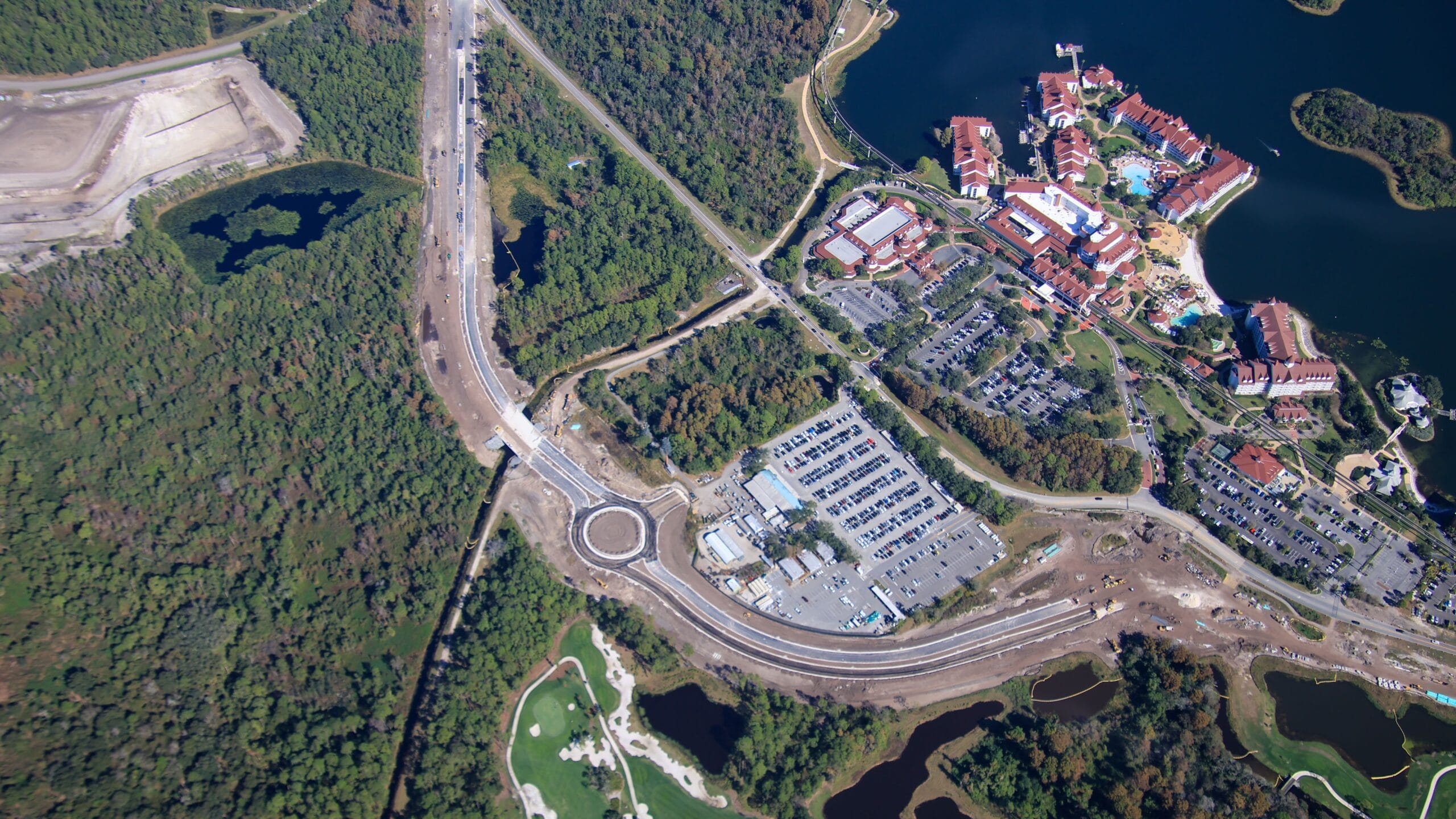 The new traffic circle near Disney's Grand Floridian Resort & Spa has been paved, revealing its not-quite-circular shape. The new traffic circle near Disney's Grand Floridian Resort & Spa has been paved, revealing its not-quite-circular shape.